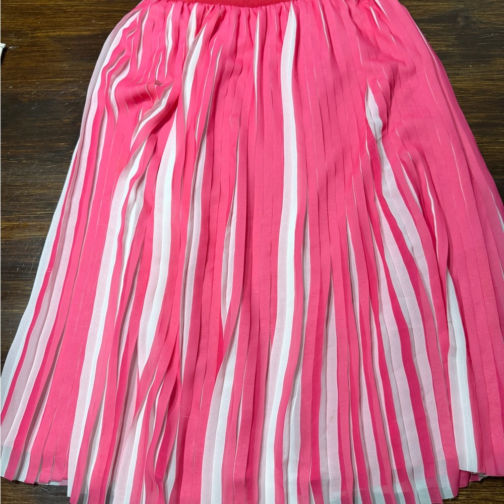 J. Crew Pink and White Striped Pleated Skirt